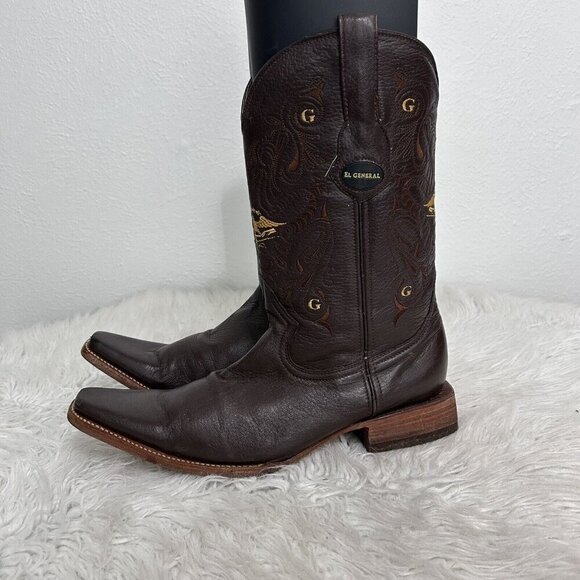 El General 1901 Cowboy Boots Dark Brown Leather Rodeo Western Boots Men’s Sz 9.5 - Picture 1 of 12